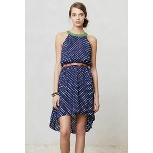 Anthropologie Lilka Lark High-Low Polka Dot Dress Size Large Womens Blue Green L